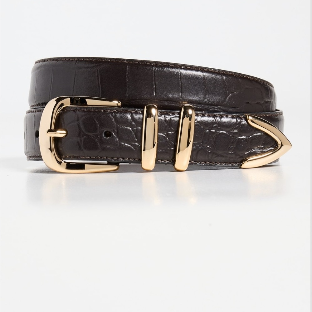 Favorite Daughter Dark Brown Croc-Embossed Belt with Gold Accents